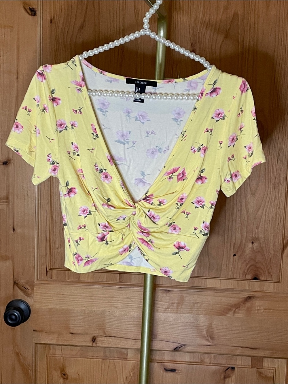 Forever 21 Yellow Floral Twist-Knot Crop Top Size M